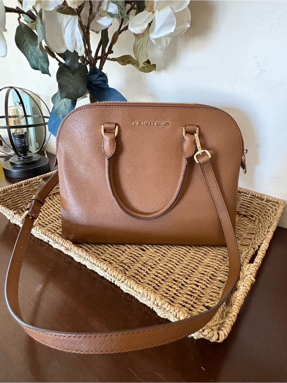 Michael Kors Cognac Saffiano Dome Satchel